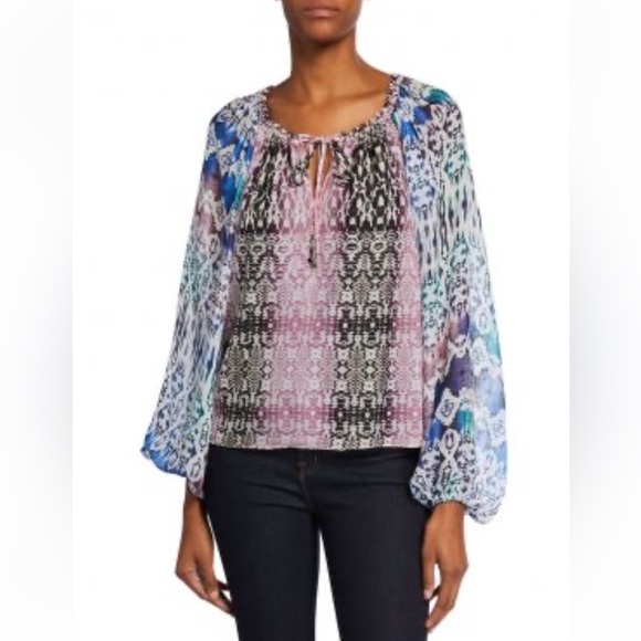 Ramy Brook - 100% Silk Kayden Printed Blouson-Sleeve Blouse Sz. S - Picture 1 of 6